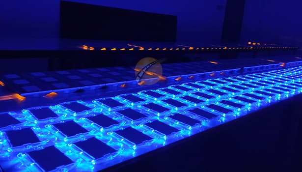LED illumination testing of solar road stud modules in a dark environment