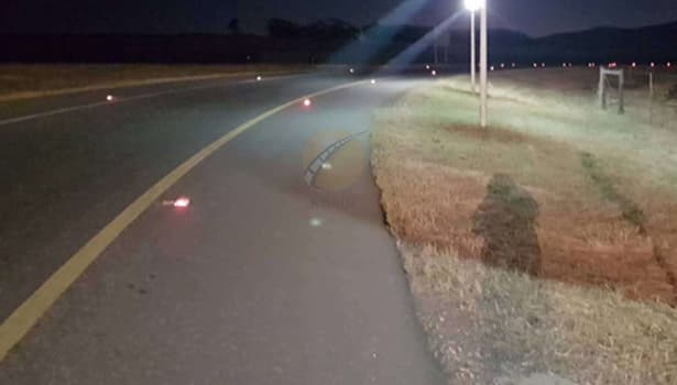 Solar powered road studs enhancing night safety on a rural highway in a developing country