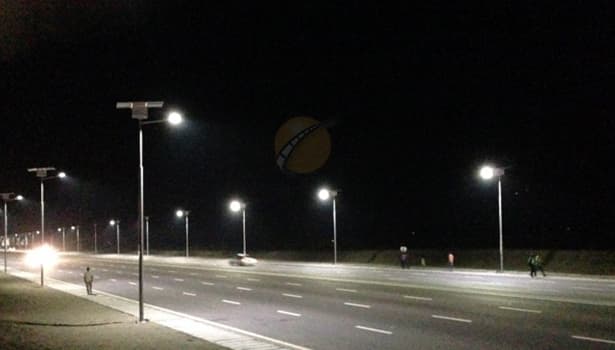 Solar Street Lights Brightening Highway During Nighttime