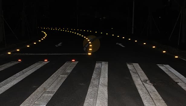 Solar road studs enhancing zebra crossing safety at night